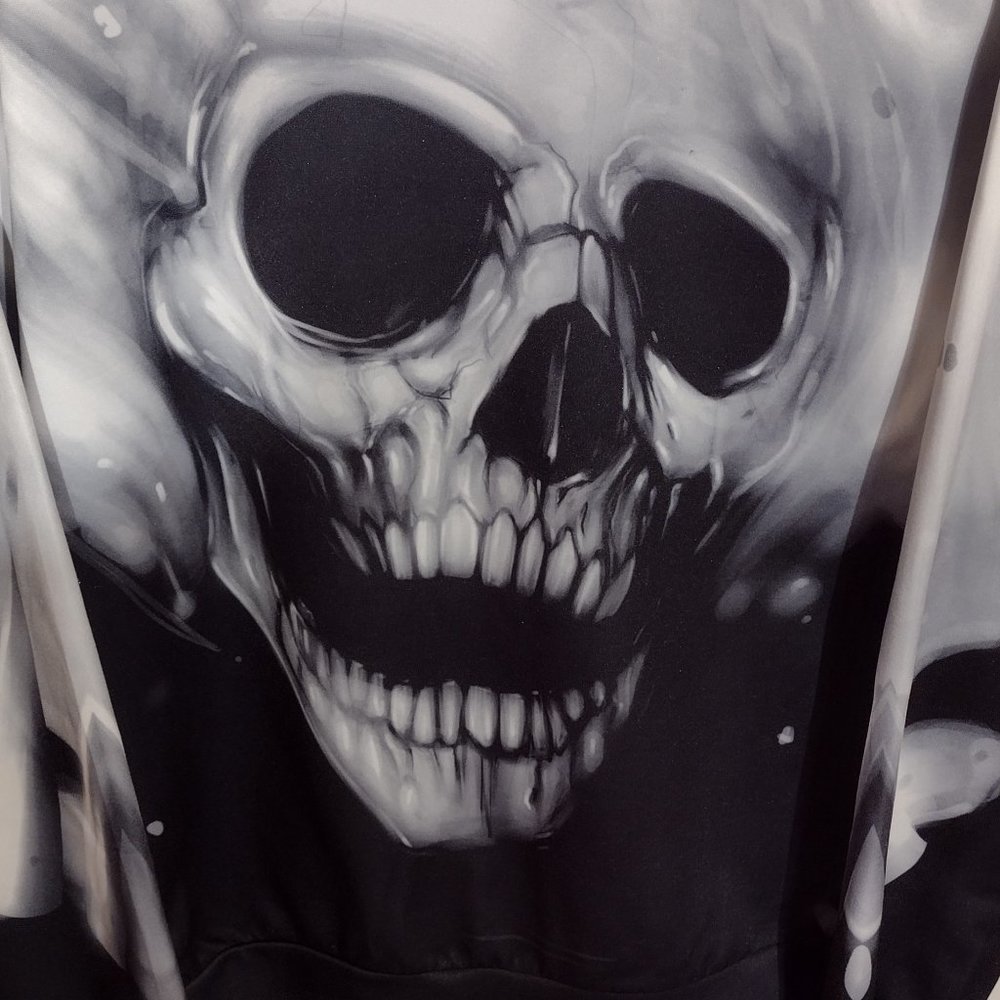 Skull Graphic Hoodie All Over Print Size XL Adults - Picture 6 of 13